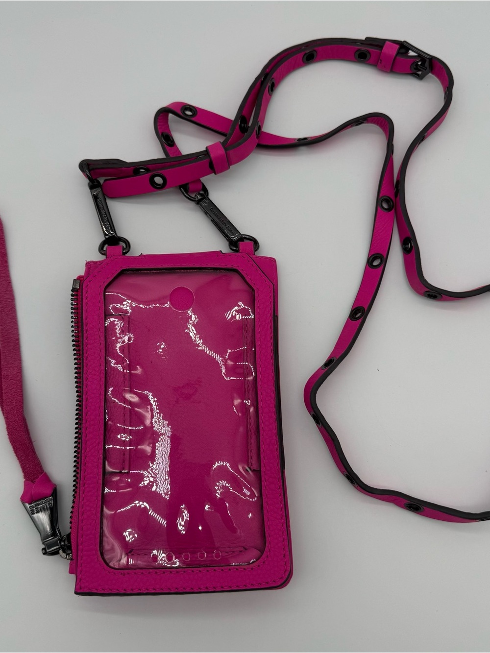 Aimee Kestenberg Fuchsia Leather Phone Crossbody Swing Wallet